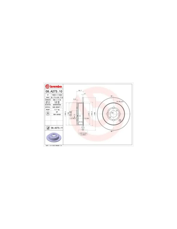 DISCO DE FRENO 2 UNID. X CAJA 08A27311 BREMBO - TOYOTA VITZ (SCP1_, NLP1_, NCP1_) - Eje trasero Barato
